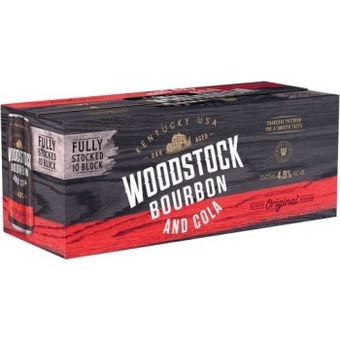 Coles Woodstock bourbon & cola 4.8% cans 10x375ml offer