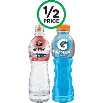 Woolworths Gatorade sports drink or g-active flavoured water 600ml offer