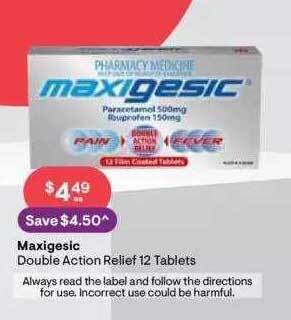 Discount Drug Stores Maxigesic double action relief 12 tablets offer