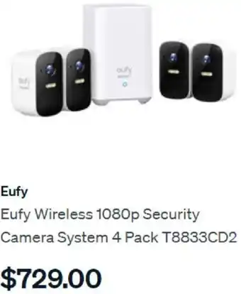 SuperCheap Auto Eufy Wireless 1080p Security Camera System 4 Pack offer
