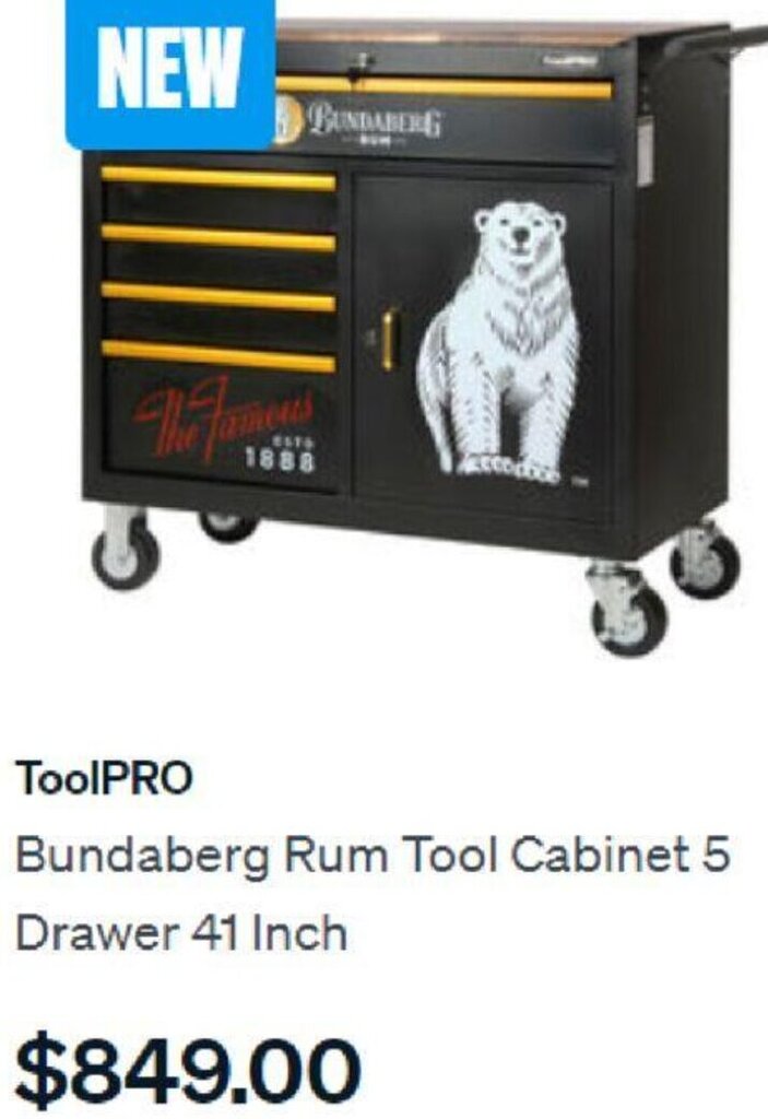 SuperCheap Auto ToolPro Bundaberg Rum Tool Cabinet 5 Drawer 41 Inch offer