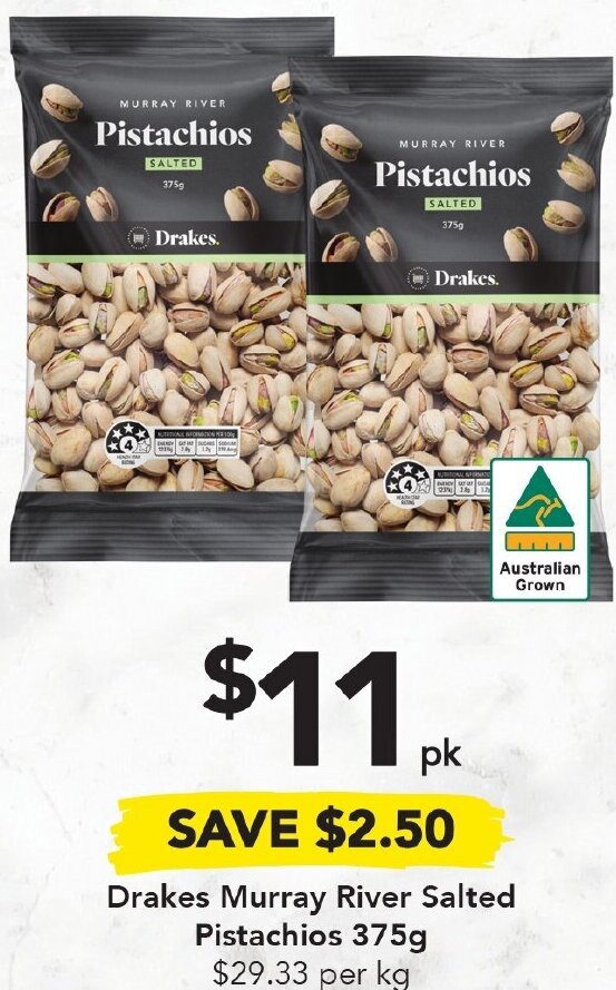 Drakes Drakes Murray River Salted Pistachios 375g offer