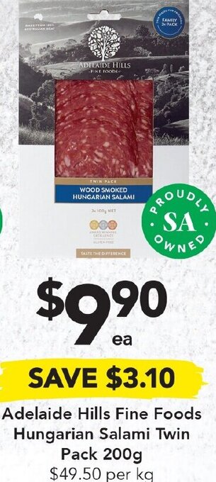 Drakes Adelaide Hills Fine Foods Hungarian Salami Twin Pack 200g offer