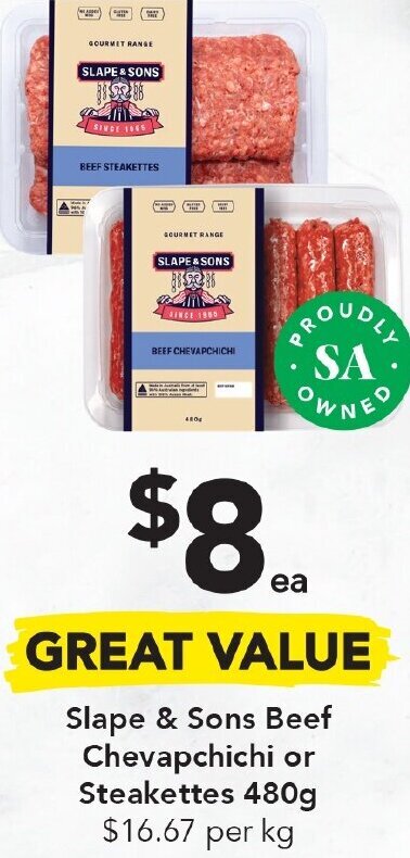 Drakes Slape & Sons Beef Chevapchichi or Steakettes 480g offer