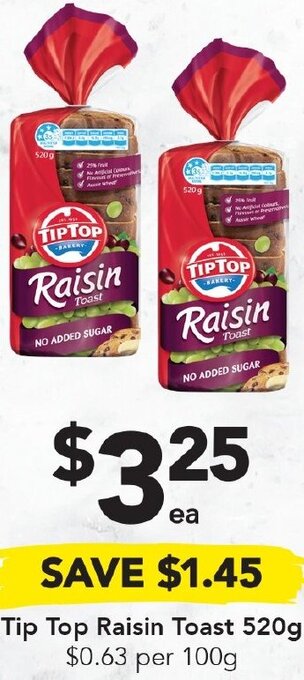 Drakes Tip Top Raisin Toast 520g offer
