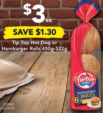 Drakes Tip Top Hot Dog or Hamburger Rolls 450g-522g offer