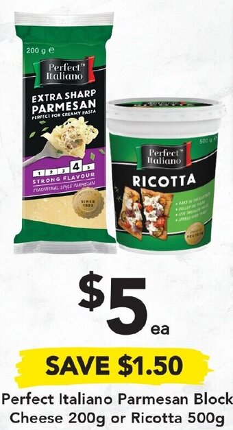 Drakes Perfect Italiano Parmesan Block Cheese 200g or Ricotta 500g offer
