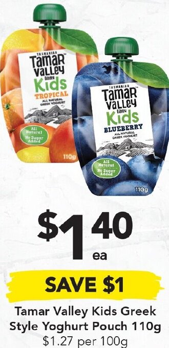 Drakes Tamar Valley Kids Greek Style Yoghurt Pouch 110g offer