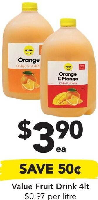 Value Fruit Drink 4lt
