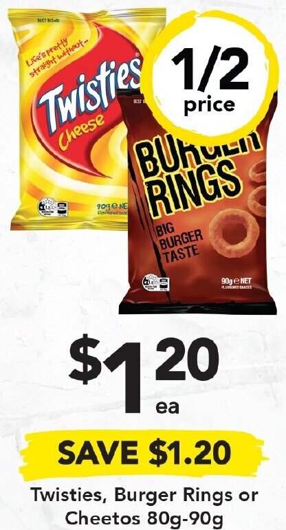 Drakes Twisties, Burger Rings or Cheetos 80g-90g offer