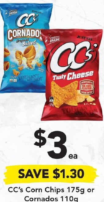 Drakes CC's Corn Chips 175g or Cornados 110g offer