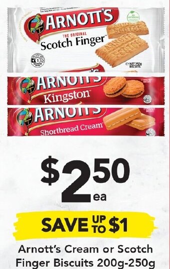 Drakes Arnott's Cream or Scotch finger Biscuits 200g-250g offer