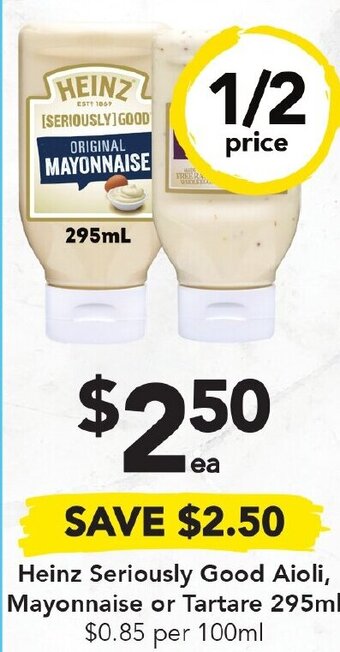 Drakes Heinz Seriously Good Aioli, Mayonnaise or Tartare 295ml offer