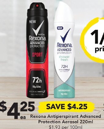 Drakes Rexona Antiperspirant Advanced Protection Aerosol 220ml offer