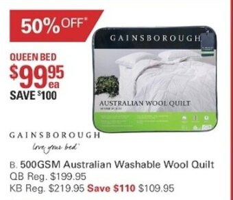 Harris Scarfe Gainsborough 500GSM Australian Washable Wool Quilt offer