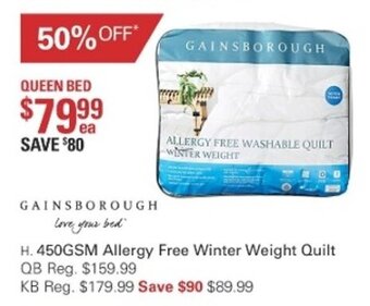Harris Scarfe Gainsborough 450GSM Allergy Free Winter Weight Quilt offer