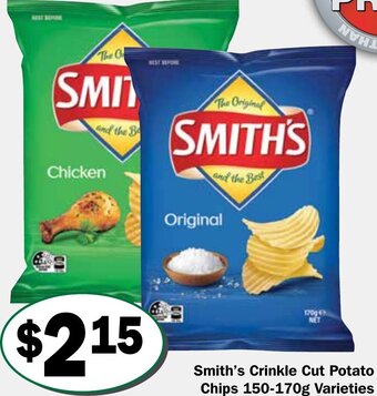 Friendly Grocer Smith's Crinkle Cut Potato Chips 150-170g offer