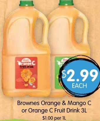 Spudshed Brownes Orange & Mango C or Orange C Fruit Drink 3L offer