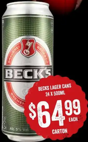 Spudshed Becks Lager Cans 24 x 500 ml offer