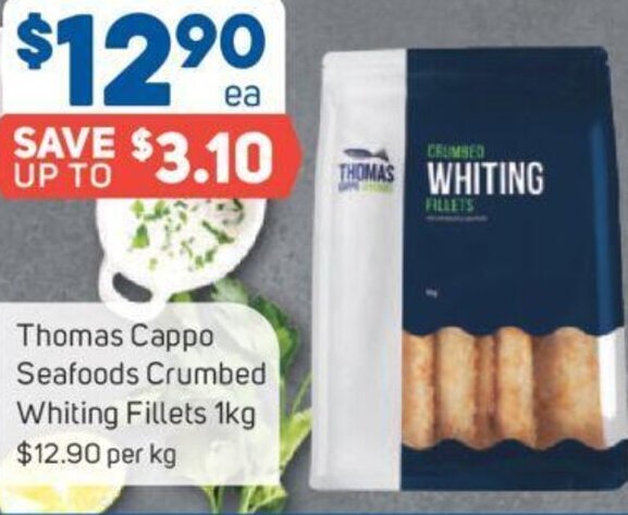 Foodland Thomas Cappo Seafoods Crumbed Whiting Fillets 1 kg offer