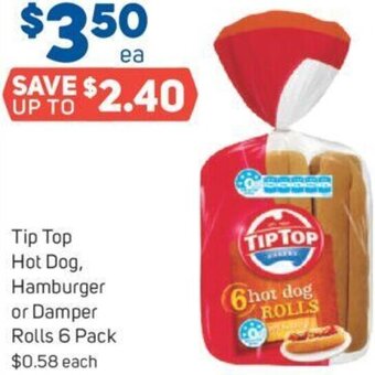 Foodland Tip Top Hot Dog, Hamburger or Damper Rolls 6 Pack offer