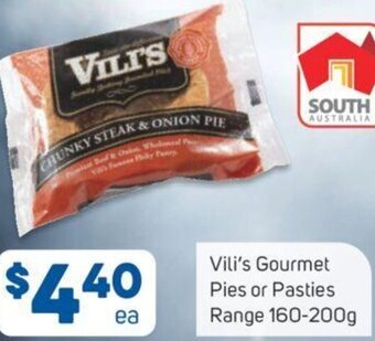 Foodland Vili's Gourmet Pies or Pasties Range 160-200g offer
