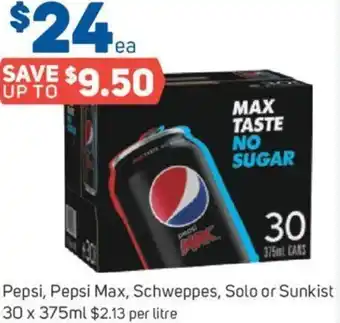 Foodland Pepsi, Pepsi Max, Schweppes, Solo or Sunkist 30 x 375ml offer