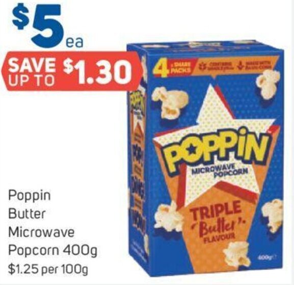 Foodland Poppin Butter Microwave Popcorn 400g offer