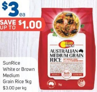 Foodland SunRice White or Brown Medium Grain Rice 1kg offer
