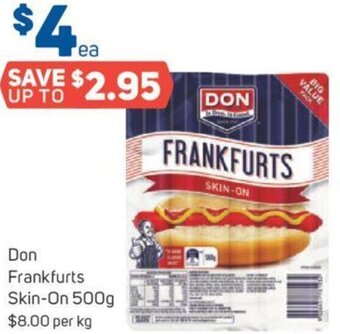 Foodland Don Frankfurts Skin-On 500g offer