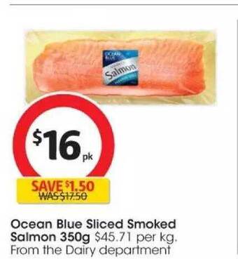 Coles Ocean blue sliced smoked salmon offer