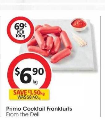 Coles Primo cocktail frankfurts offer