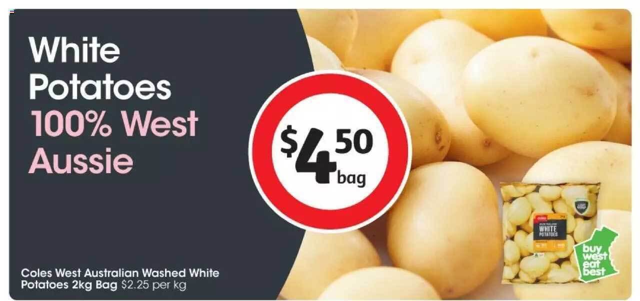 Coles west australian washed white potatoes offer at Coles