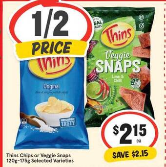 IGA Thins chips or veggie snaps offer
