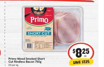 IGA Primo wood smoked short cut rindless bacon offer