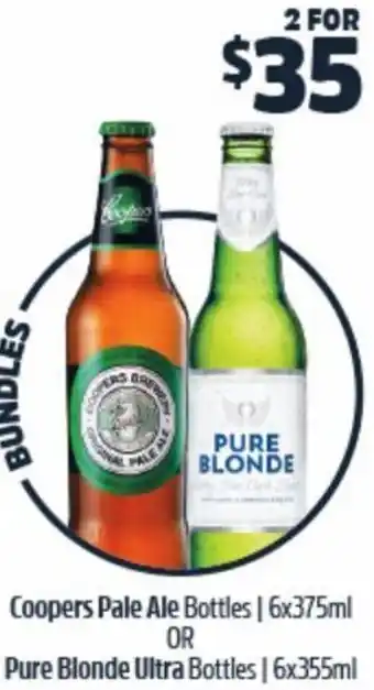 BWS Coopers Pale Ale 6x375ml Or Pure Blonde Ultra 6x355ml offer