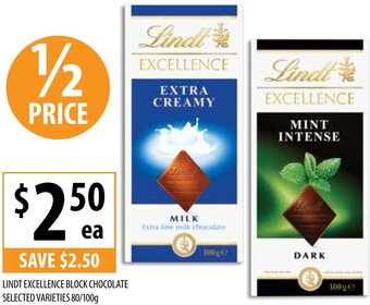 Supabarn Lindt Excellence Block Chocolate Selected Varieties 80/100g offer