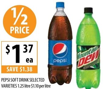 Supabarn Pepsi Soft Drink Selected Varieties 1.25 Litre offer