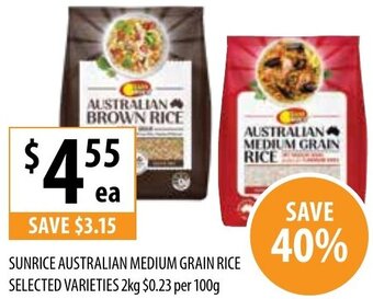 Supabarn Sunrice Australian Medium Grain Rice Selected Varieties 2kg offer