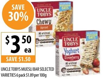 Supabarn Uncle Tobys Muesli Bar Selected Varieties 6 Pack offer