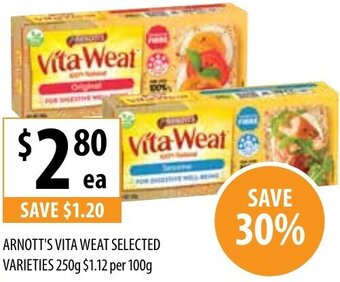 Supabarn Arnott's Vita Weat Selected Varieties 250g offer