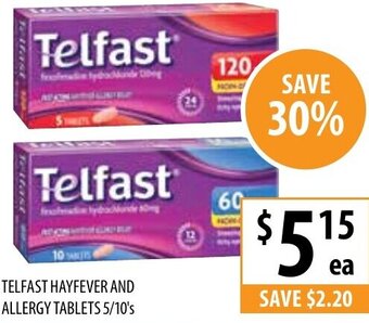 Supabarn Telfast Hayfever And Allergy Tablets 5/10's offer