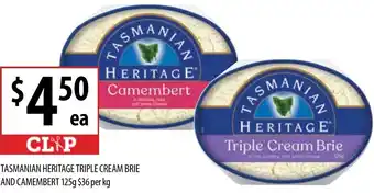 Supabarn Tasmanian Heritage Triple Cream Brie And Camembert 125g offer