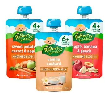 BIG W Rafferty's Garden Selected 4+ and 6+ Months Old Baby Food Pouches offer