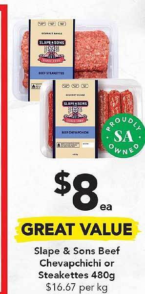 Drakes Slape & sons beef chevapchichi or steakettes offer