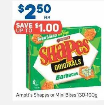Foodland Arnott's shapes or mini bites offer