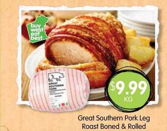 Spudshed Great southern pork leg roast boned & rolled offer