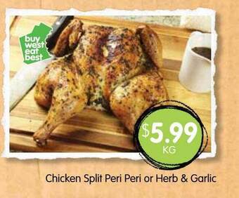 Chicken split peri peri or herb & garlic