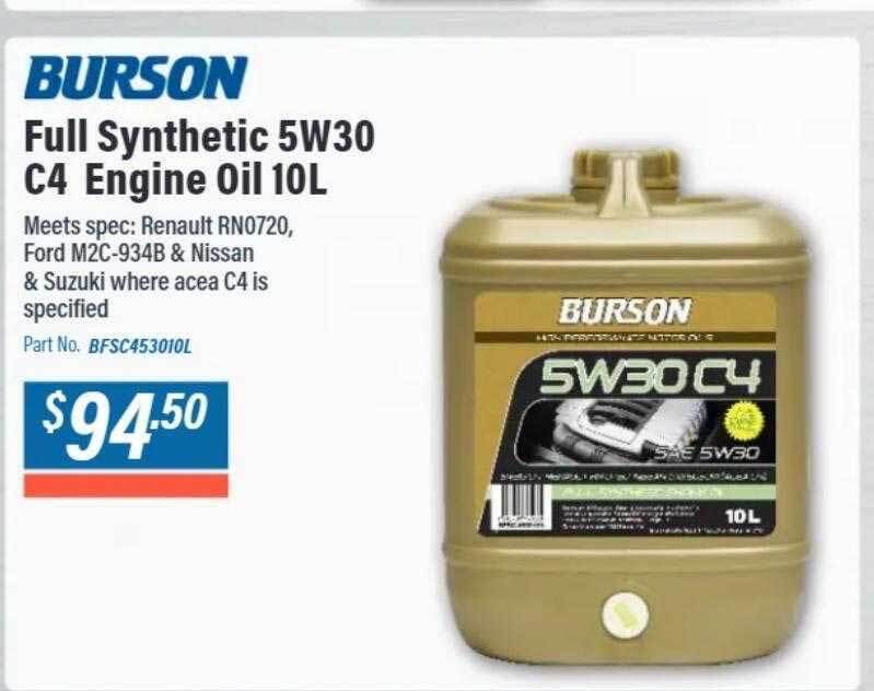 Burson full synthetic 5w30 c4 engine oil 10l offer at Burson Auto Parts