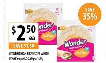 Supabarn Wonder high fibre soft white wraps offer